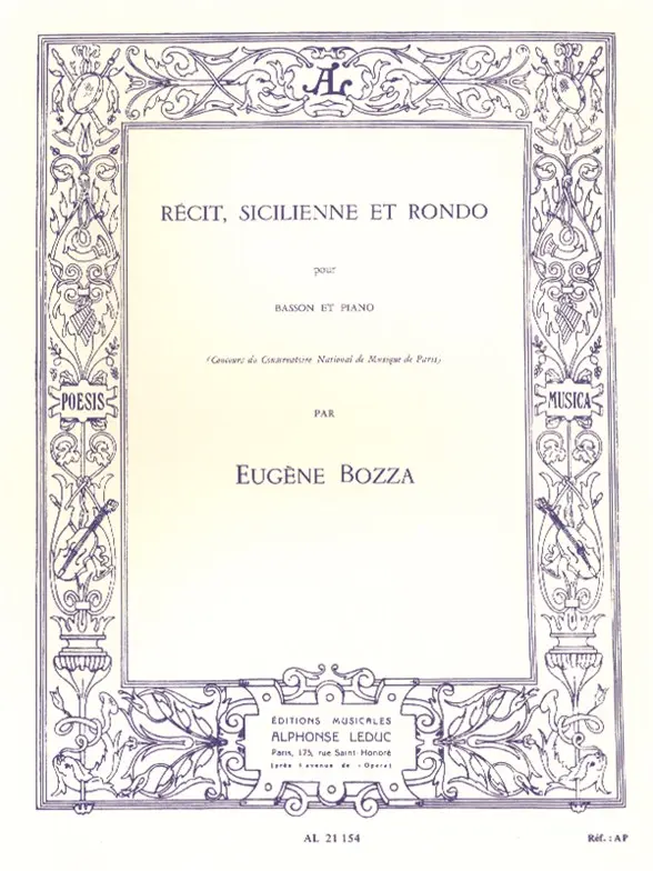 Cover: 9790046211546 | Recit, sicilienne et rondo pour basson et piano | Eugène Bozza