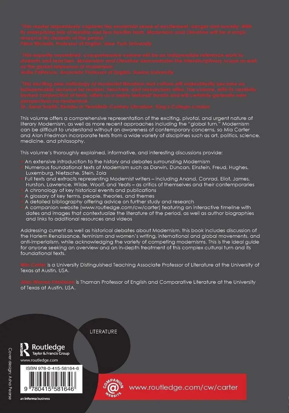 Rückseite: 9780415581646 | Modernism and Literature | An Introduction and Reader | Carter (u. a.)