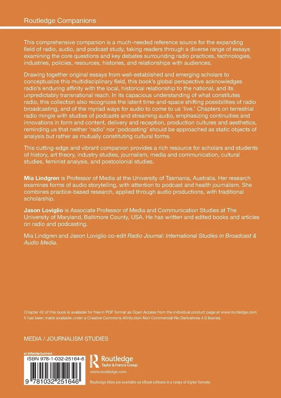 Rückseite: 9781032251646 | The Routledge Companion to Radio and Podcast Studies | Taschenbuch