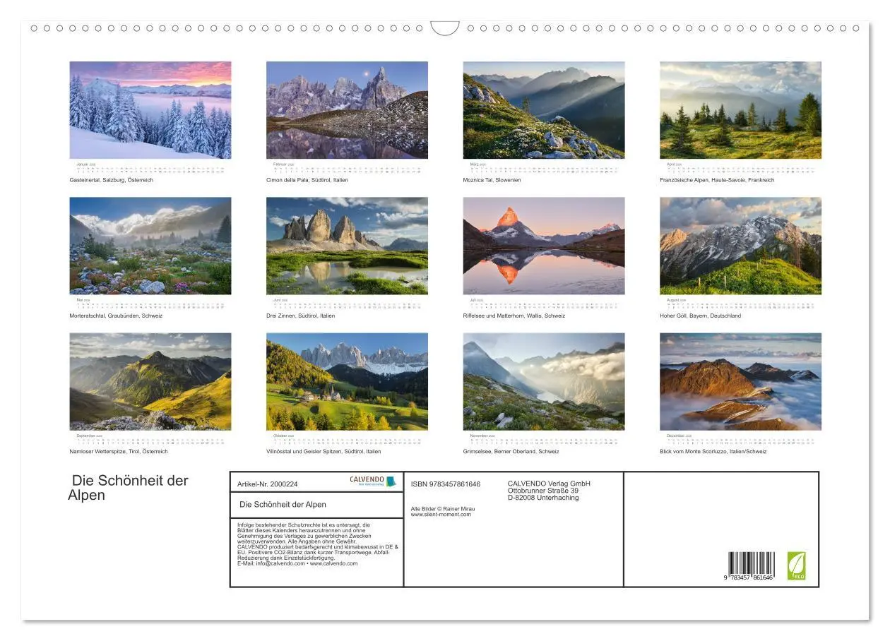 Bild: 9783457861646 | Die Schönheit der Alpen (Wandkalender 2026 DIN A2 quer), CALVENDO...