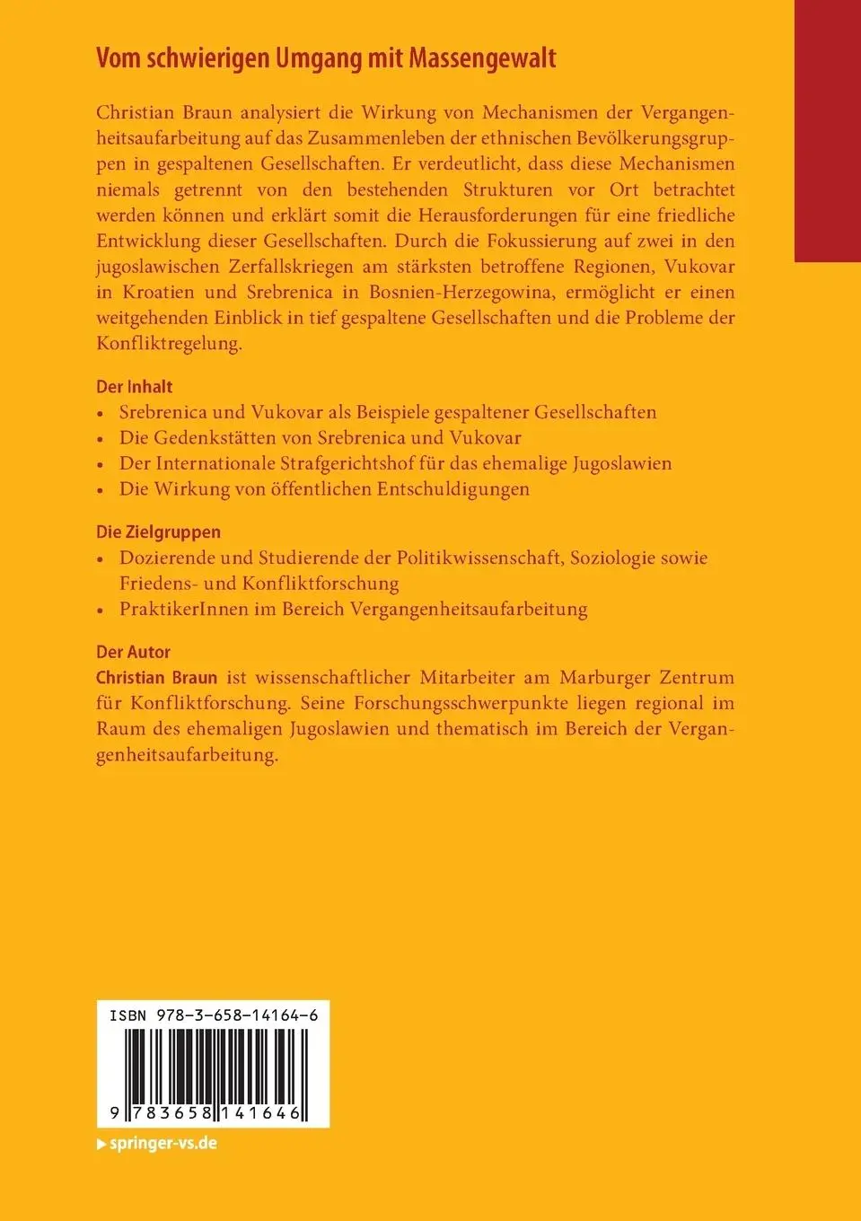 Rückseite: 9783658141646 | Vom schwierigen Umgang mit Massengewalt | Christian Braun | Buch | xiv