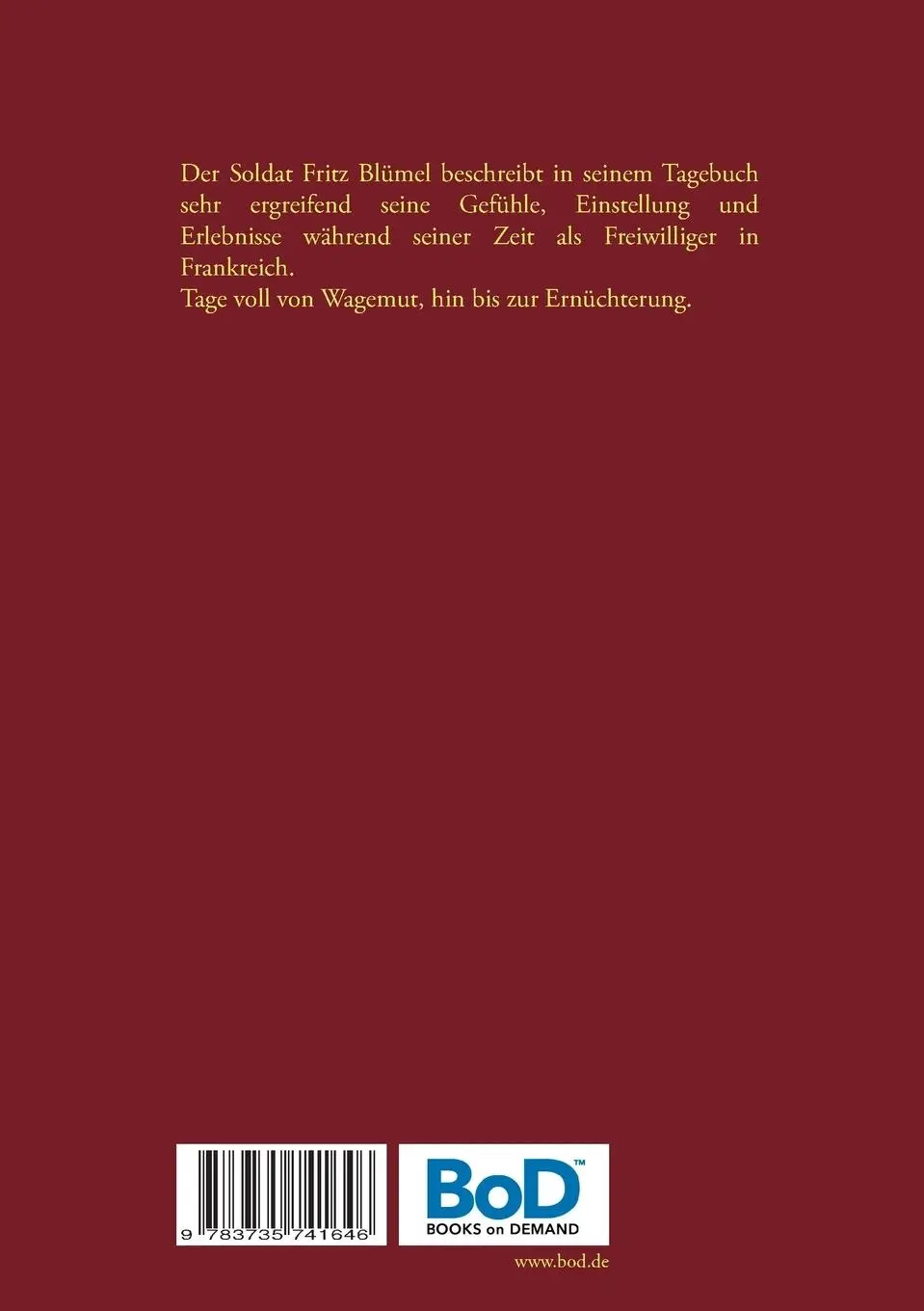 Rückseite: 9783735741646 | 1914 | Tagebuch | Fritz Blümel | Taschenbuch | 64 S. | Deutsch | 2014