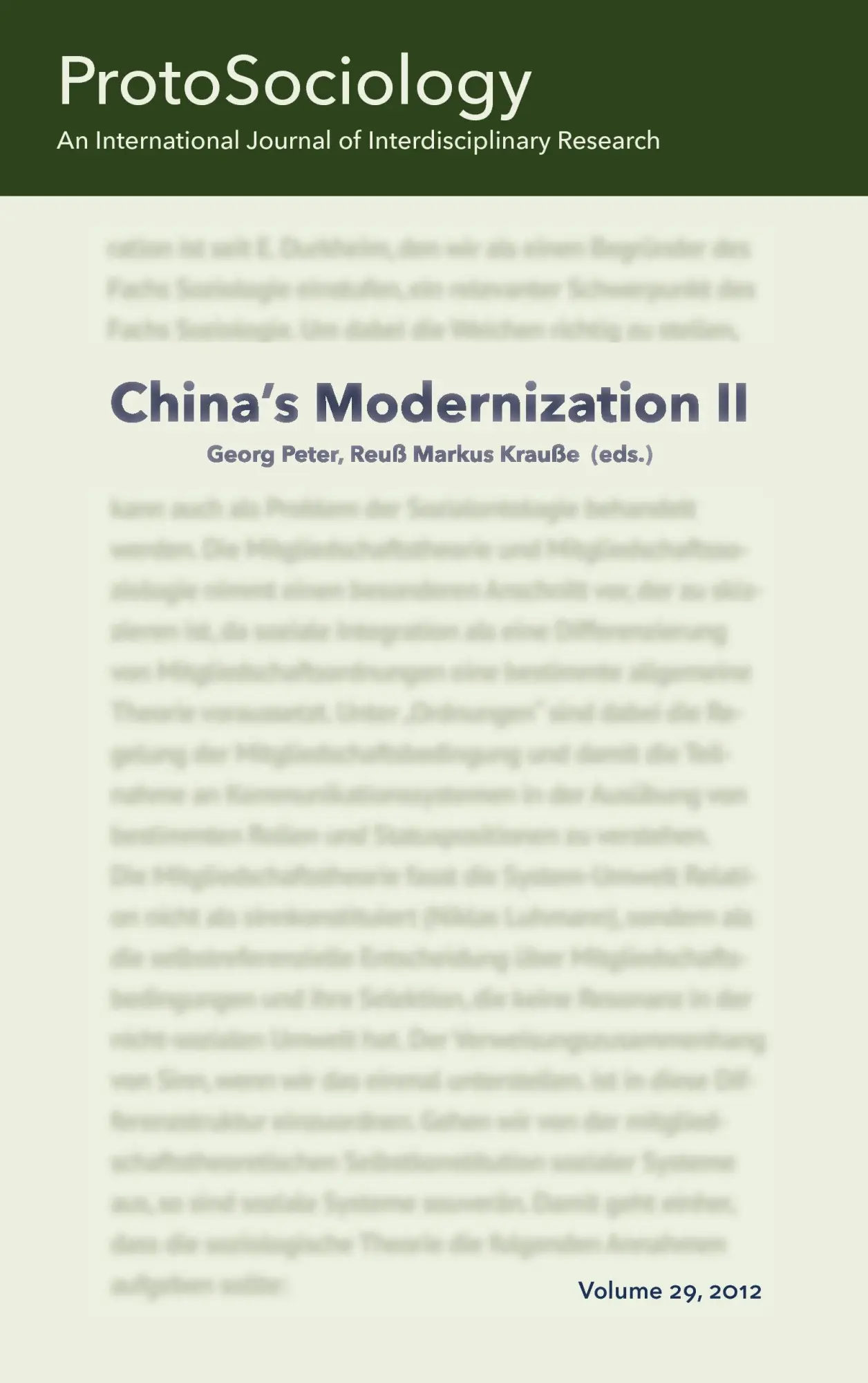China's Modernization II: ProtoSociology Volume 29