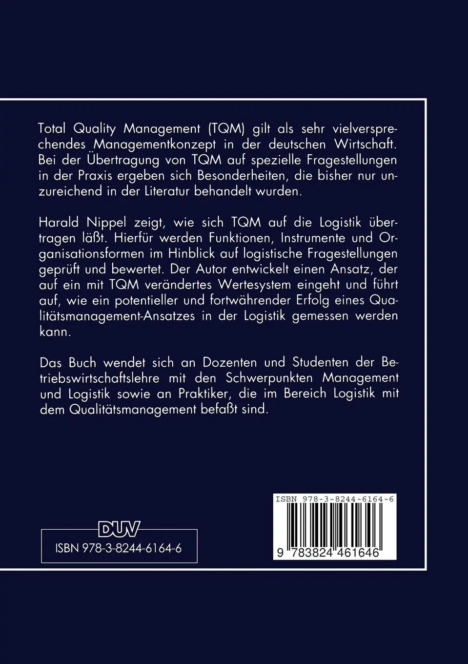 Rückseite: 9783824461646 | Qualitätsmanagement in der Logistik | Harald Nippel | Taschenbuch