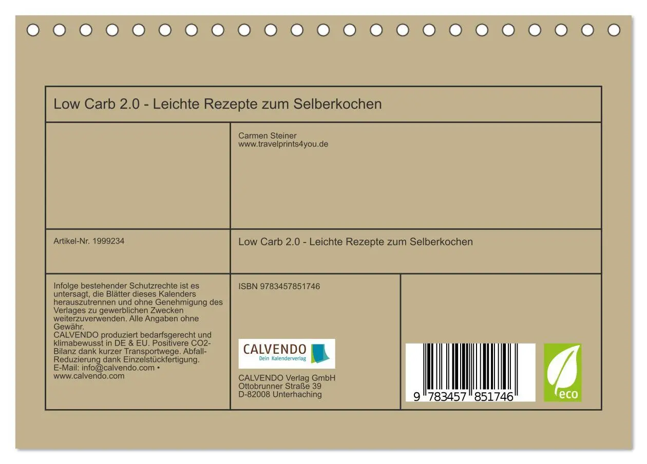 Bild: 9783457851746 | Low Carb 2.0 - Leichte Rezepte zum Selberkochen (Tischkalender 2026...