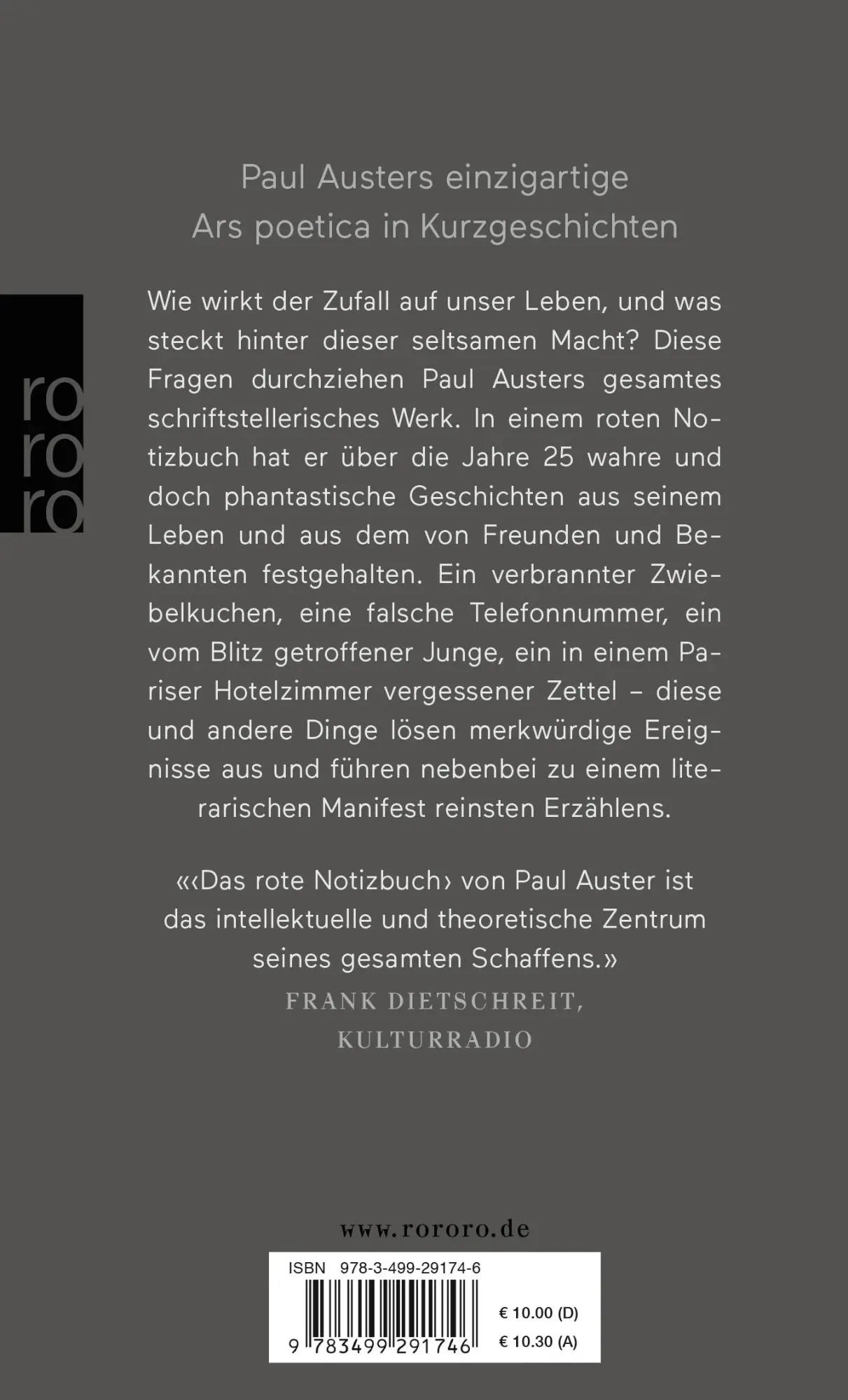 Rückseite: 9783499291746 | Das rote Notizbuch | Wahre Geschichten | Paul Auster | Taschenbuch