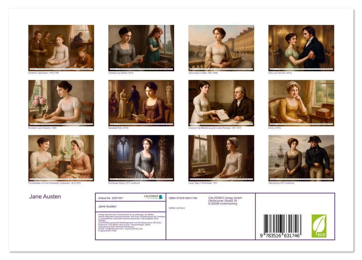Bild: 9783516631746 | Jane Austen (Wandkalender 2026 DIN A4 quer), CALVENDO Monatskalender