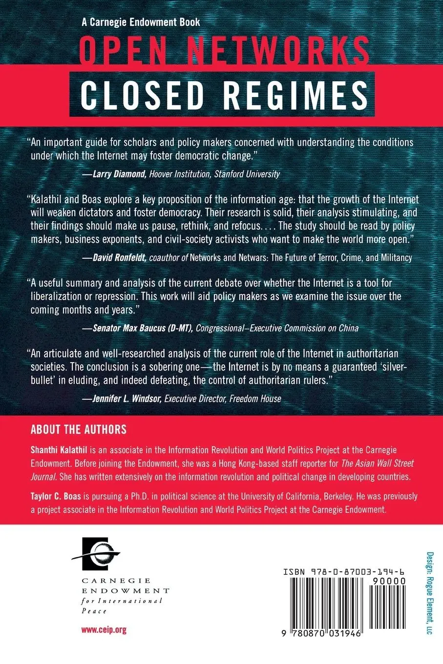 Rückseite: 9780870031946 | Open Networks, Closed Regimes | Shanthi Kalathil (u. a.) | Taschenbuch