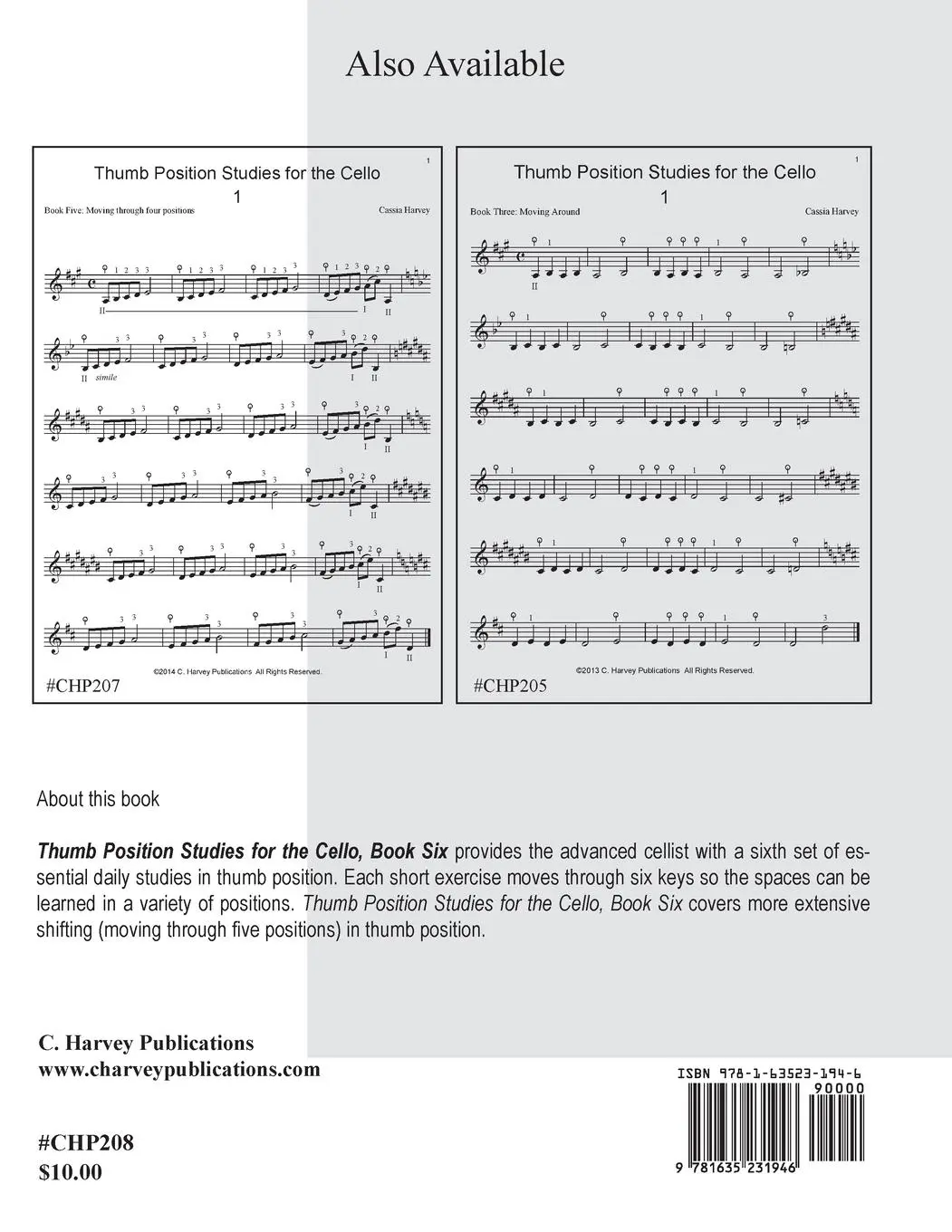 Rückseite: 9781635231946 | Thumb Position Studies for the Cello, Book Six | Cassia Harvey | Buch