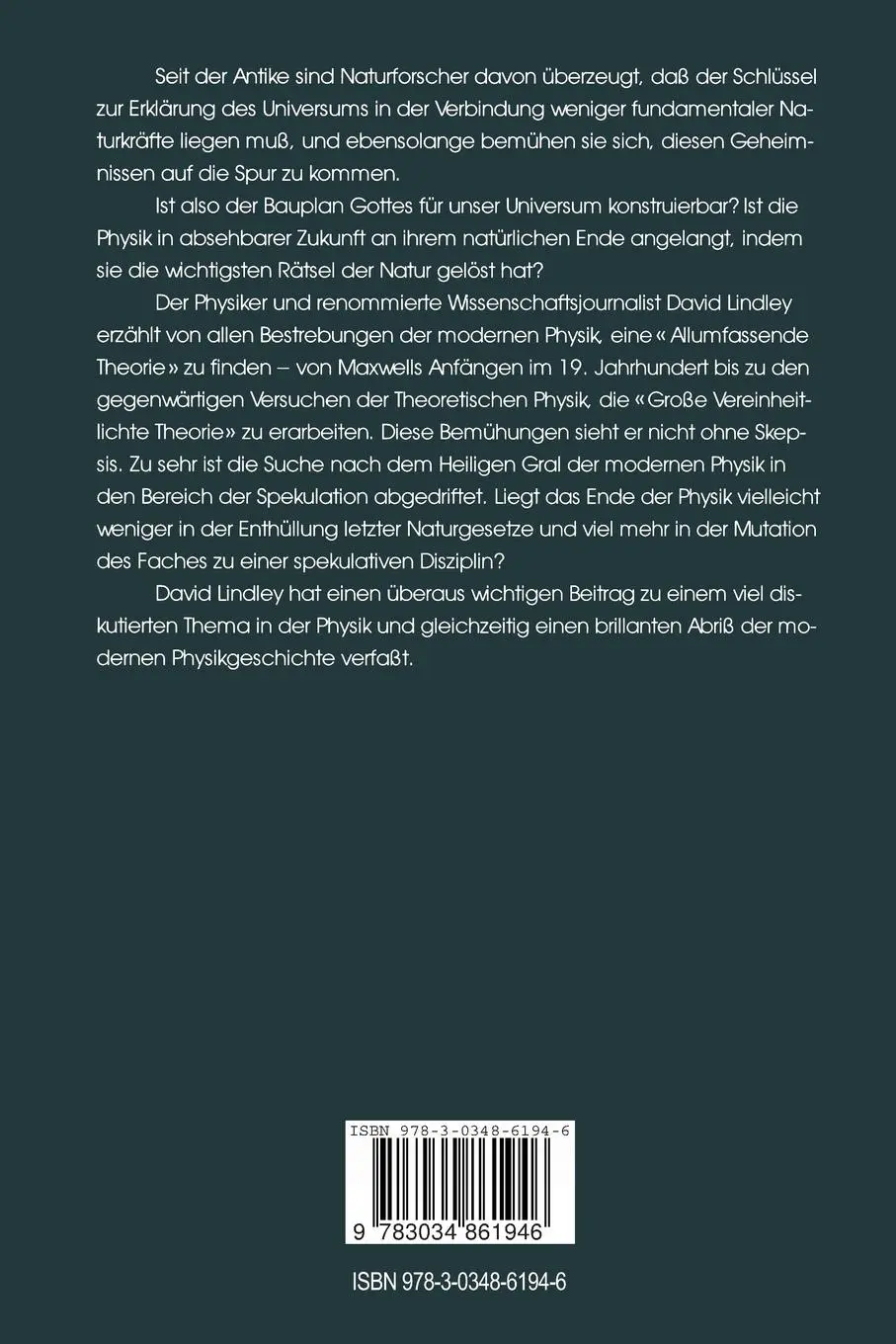 Rückseite: 9783034861946 | Das Ende der Physik | Vom Mythos der Großen Vereinheitlichten Theorie