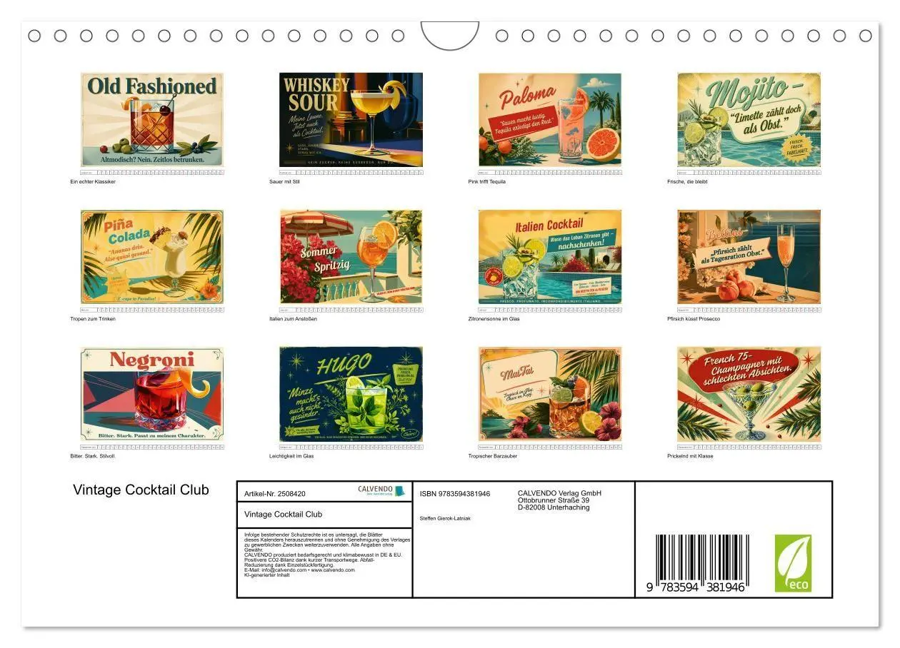 Bild: 9783594381946 | Vintage Cocktail Club (Wandkalender 2027 DIN A4 quer), CALVENDO...
