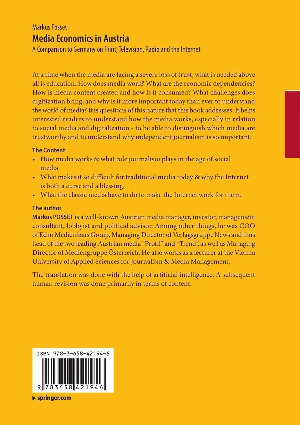 Rückseite: 9783658421946 | Media Economics in Austria | Markus Posset | Taschenbuch | xiv | 2023