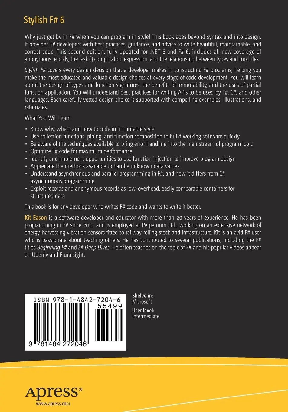 Rückseite: 9781484272046 | Stylish F# 6 | Crafting Elegant Functional Code for .NET 6 | Kit Eason
