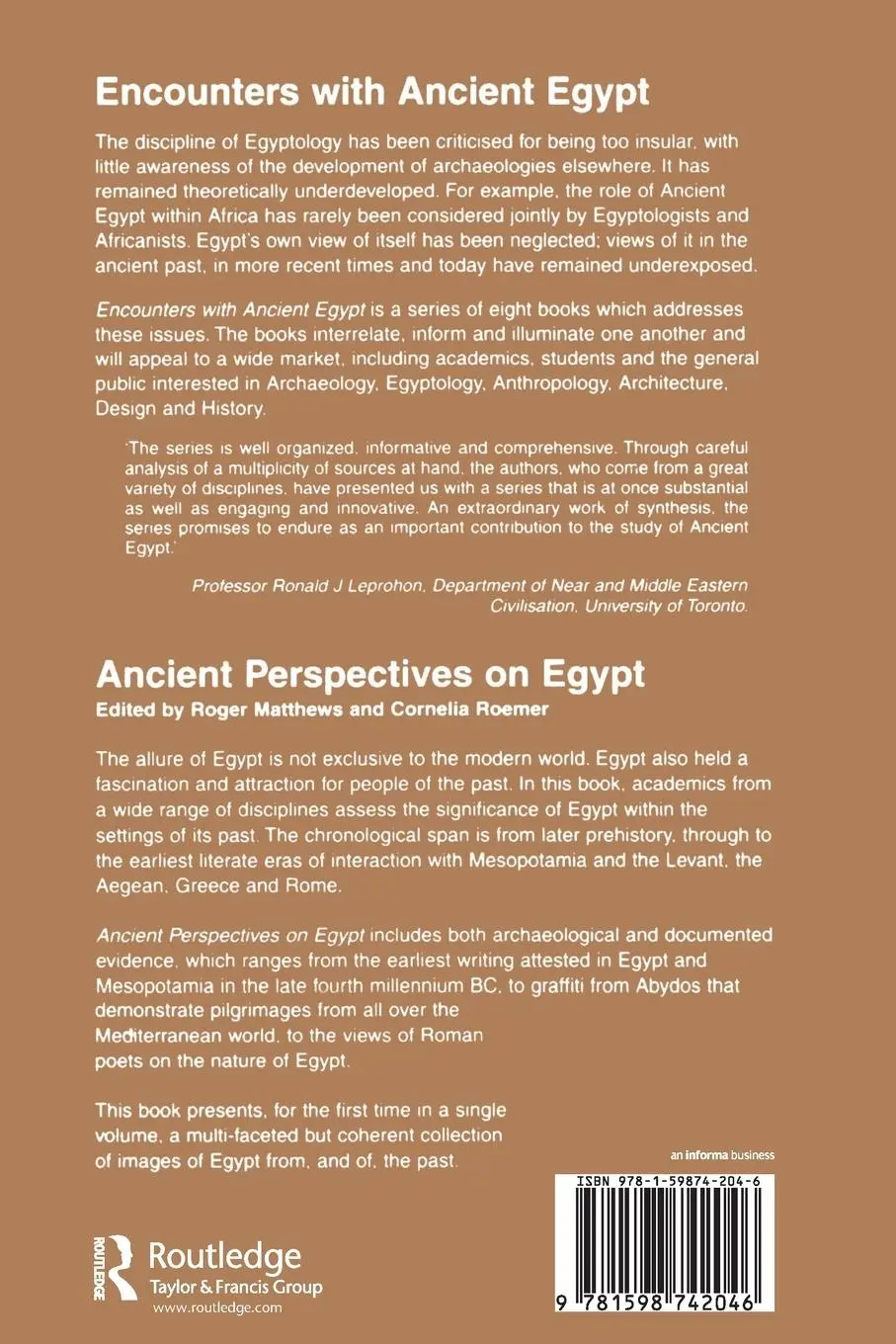 Rückseite: 9781598742046 | Ancient Perspectives on Egypt | Roger Matthews (u. a.) | Taschenbuch