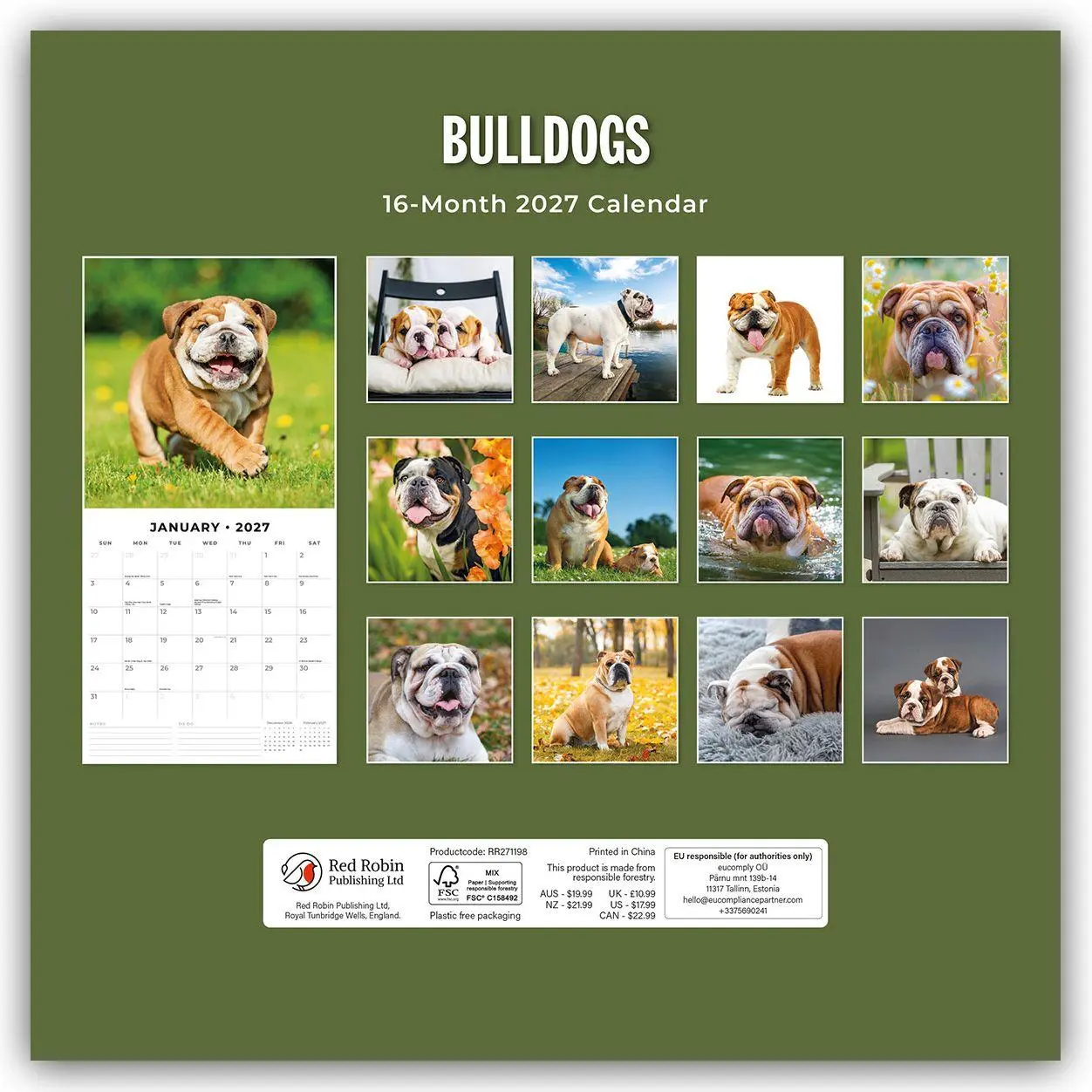 Rückseite: 9781837012046 | Bulldogs - Bulldoggen 2027 - 16-Monatskalender | Robin Red | Kalender