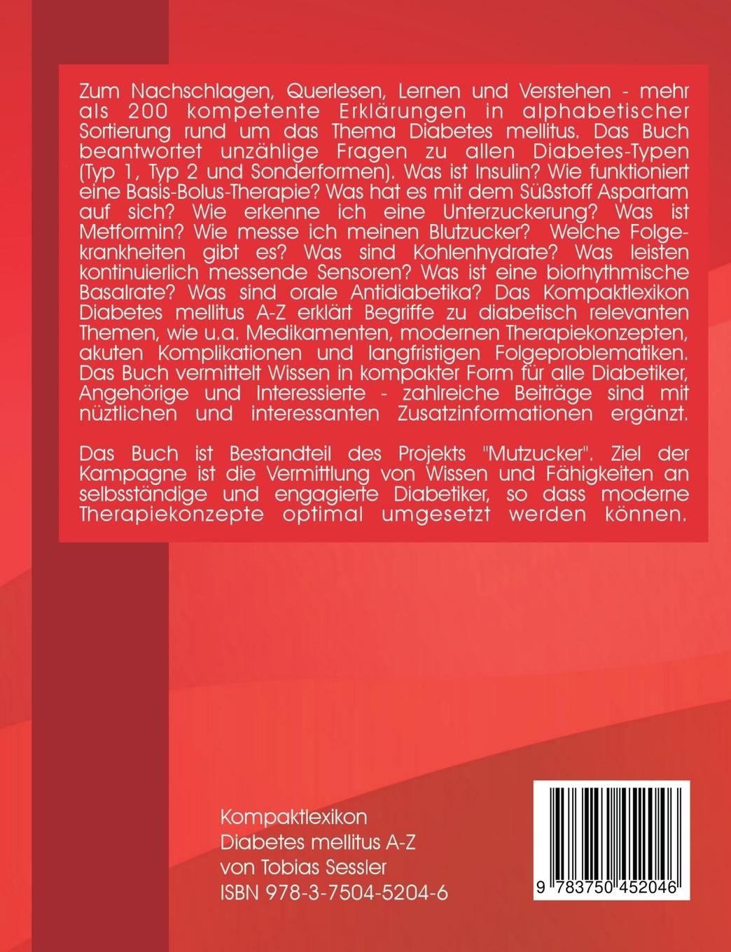 Rückseite: 9783750452046 | Kompaktlexikon Diabetes mellitus A-Z | Tobias Sessler | Taschenbuch