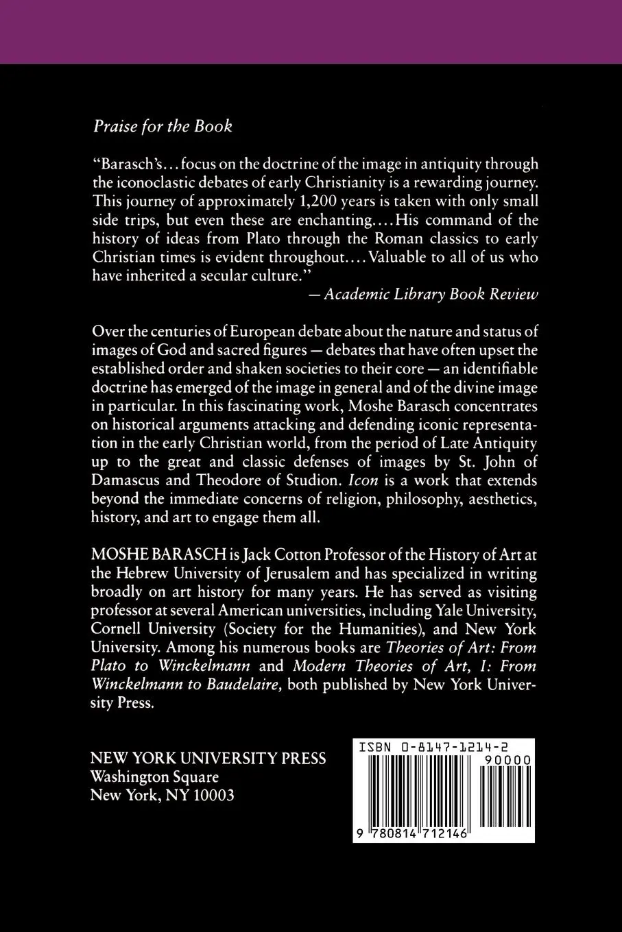 Rückseite: 9780814712146 | Icon | Studies in the History of an Idea | Moshe Barasch (u. a.)