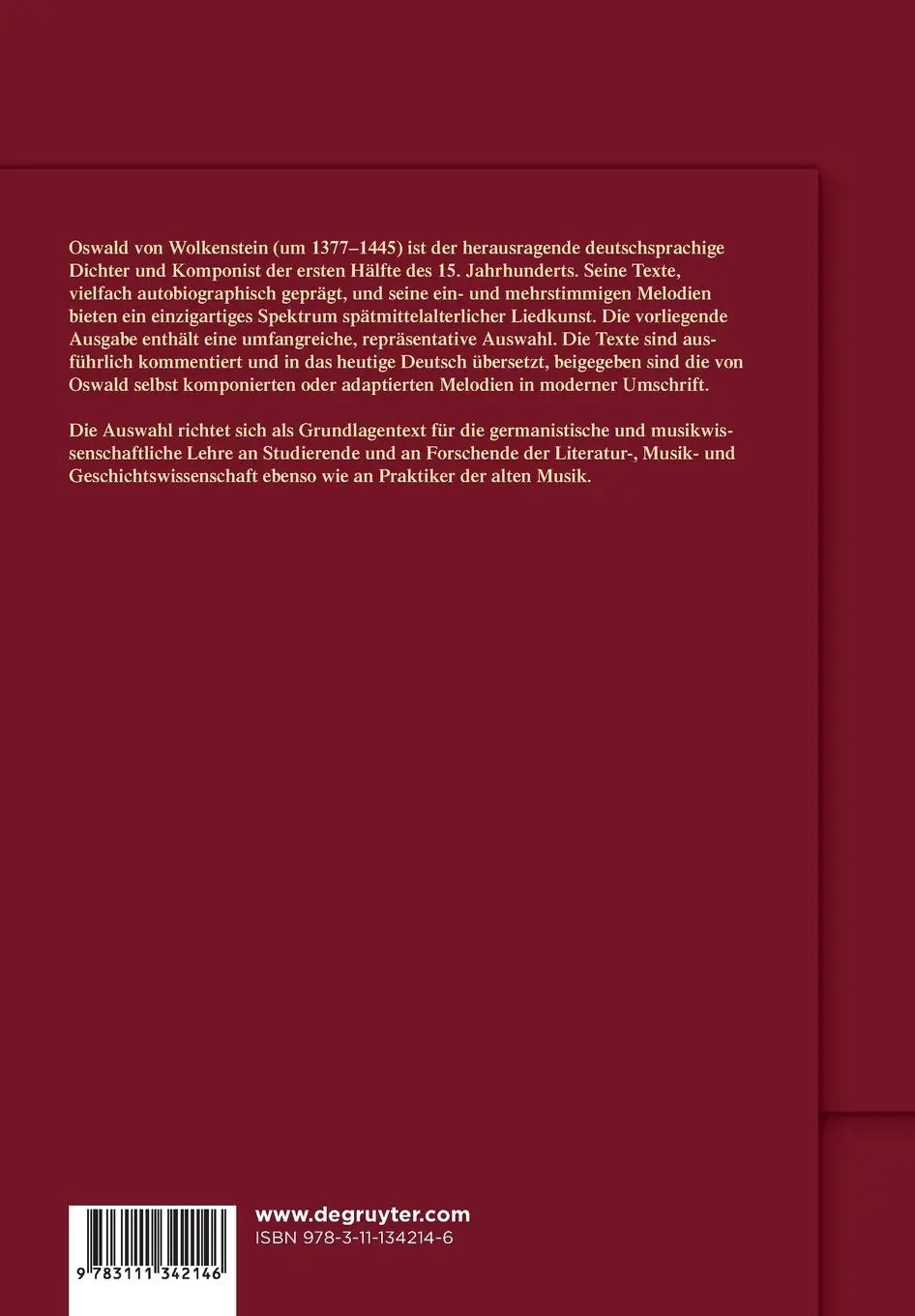 Rückseite: 9783111342146 | Oswald von Wolkenstein: Lieder | Horst Brunner (u. a.) | Taschenbuch