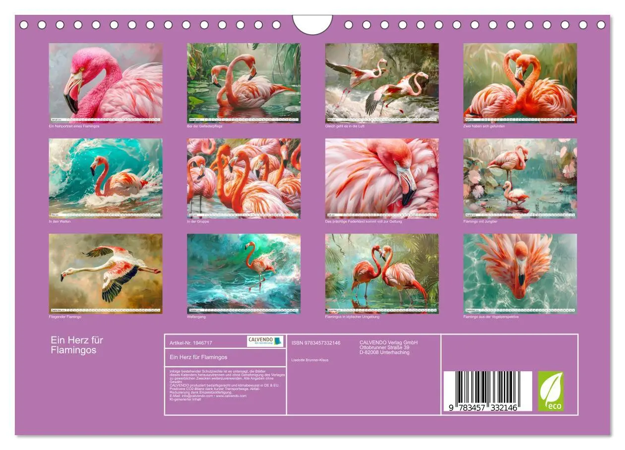 Bild: 9783457332146 | Ein Herz für Flamingos (Wandkalender 2026 DIN A4 quer), CALVENDO...