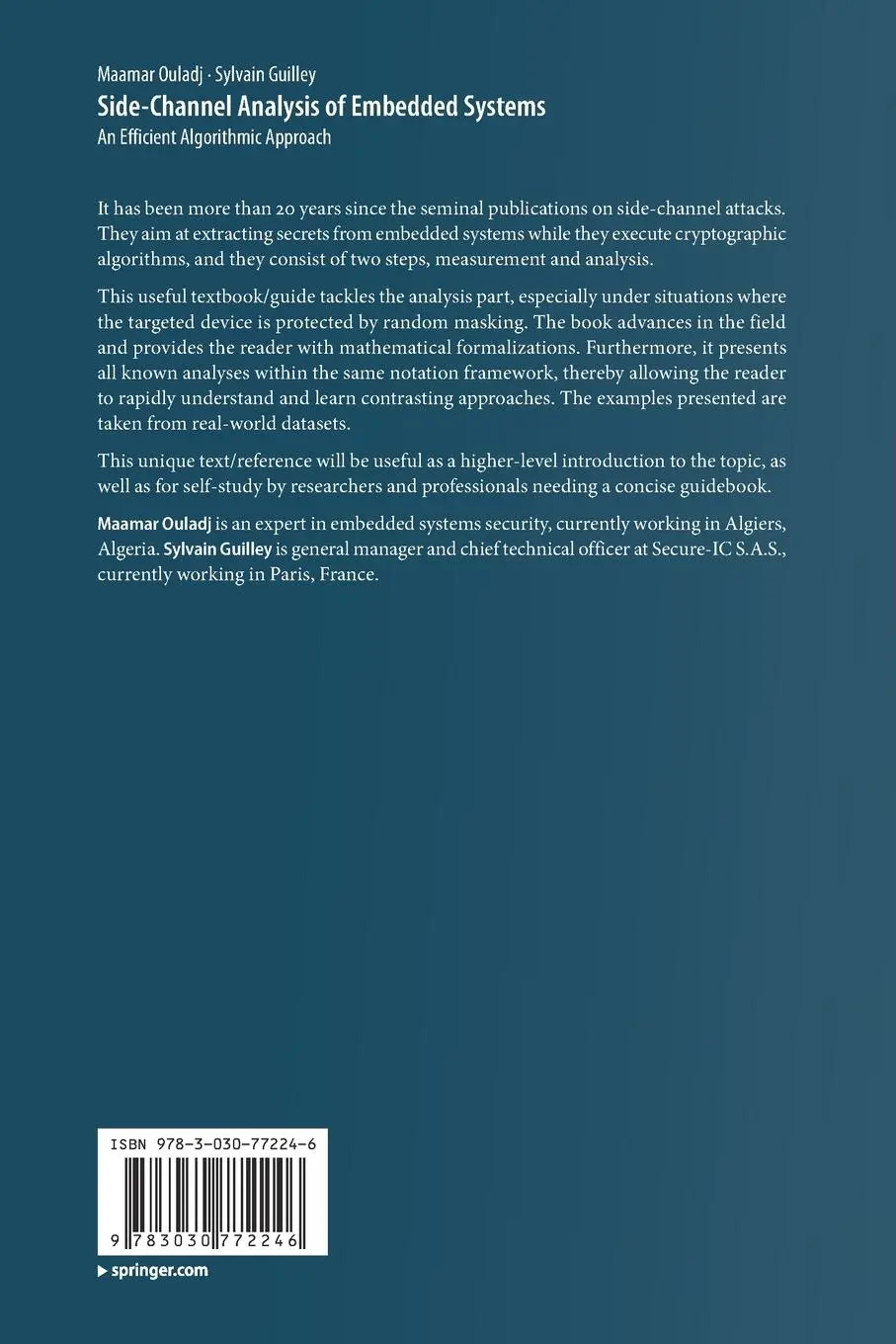 Rückseite: 9783030772246 | Side-Channel Analysis of Embedded Systems | Sylvain Guilley (u. a.)