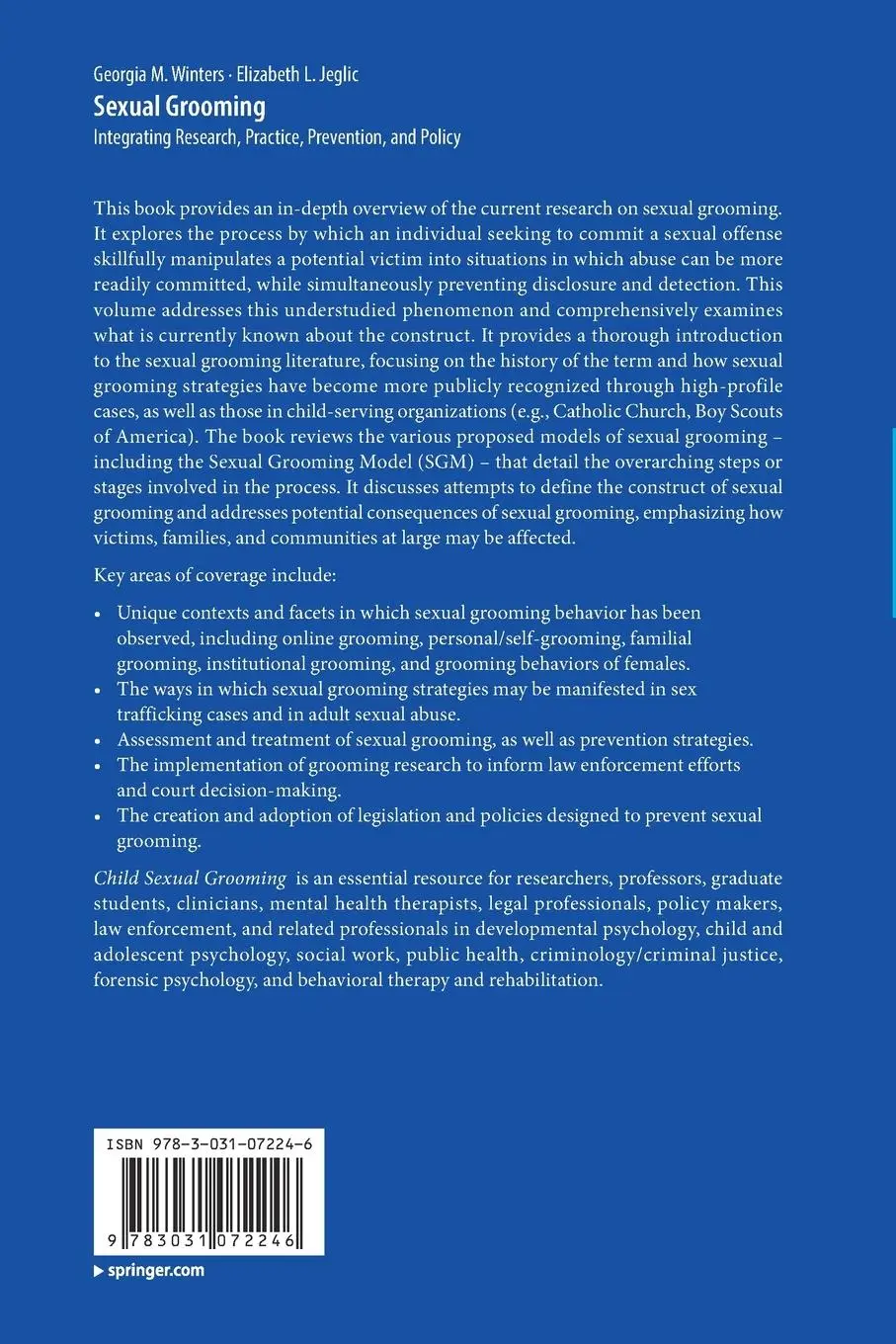 Rückseite: 9783031072246 | Sexual Grooming | Elizabeth L. Jeglic (u. a.) | Taschenbuch | xv