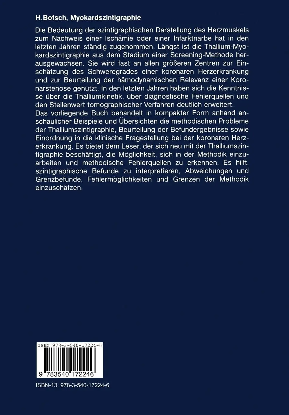Rückseite: 9783540172246 | Myokardszintigraphie | Hanno Botsch | Taschenbuch | viii | Deutsch