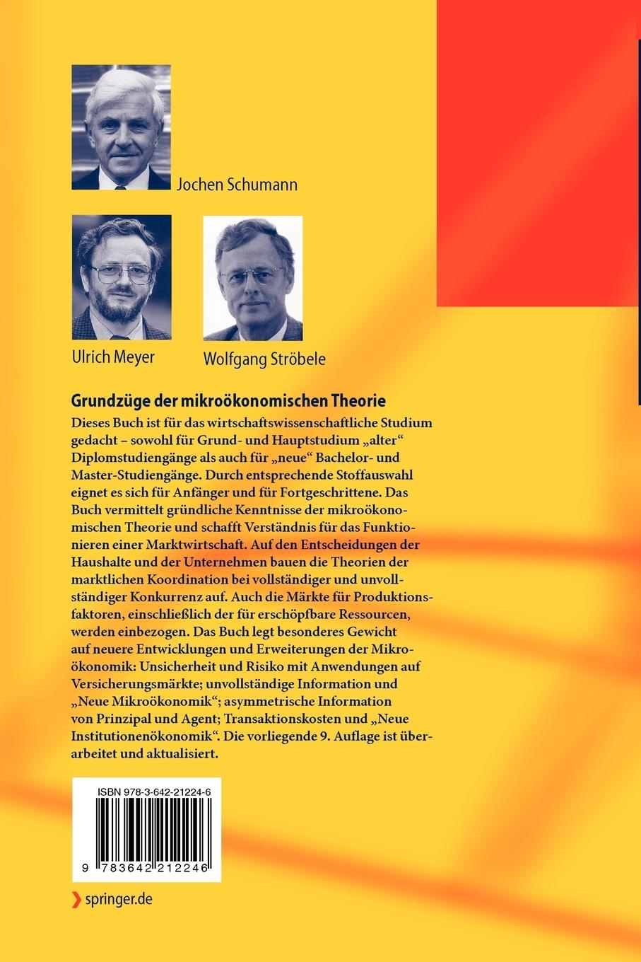 Rückseite: 9783642212246 | Grundzüge der mikroökonomischen Theorie | Jochen Schumann (u. a.)