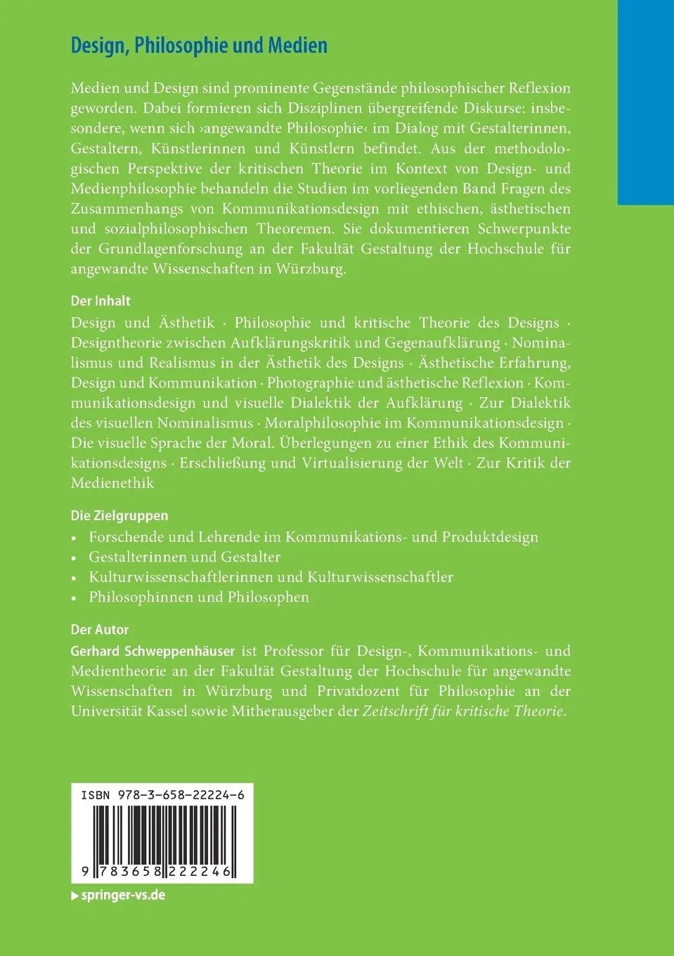 Rückseite: 9783658222246 | Design, Philosophie und Medien | Gerhard Schweppenhäuser | Taschenbuch