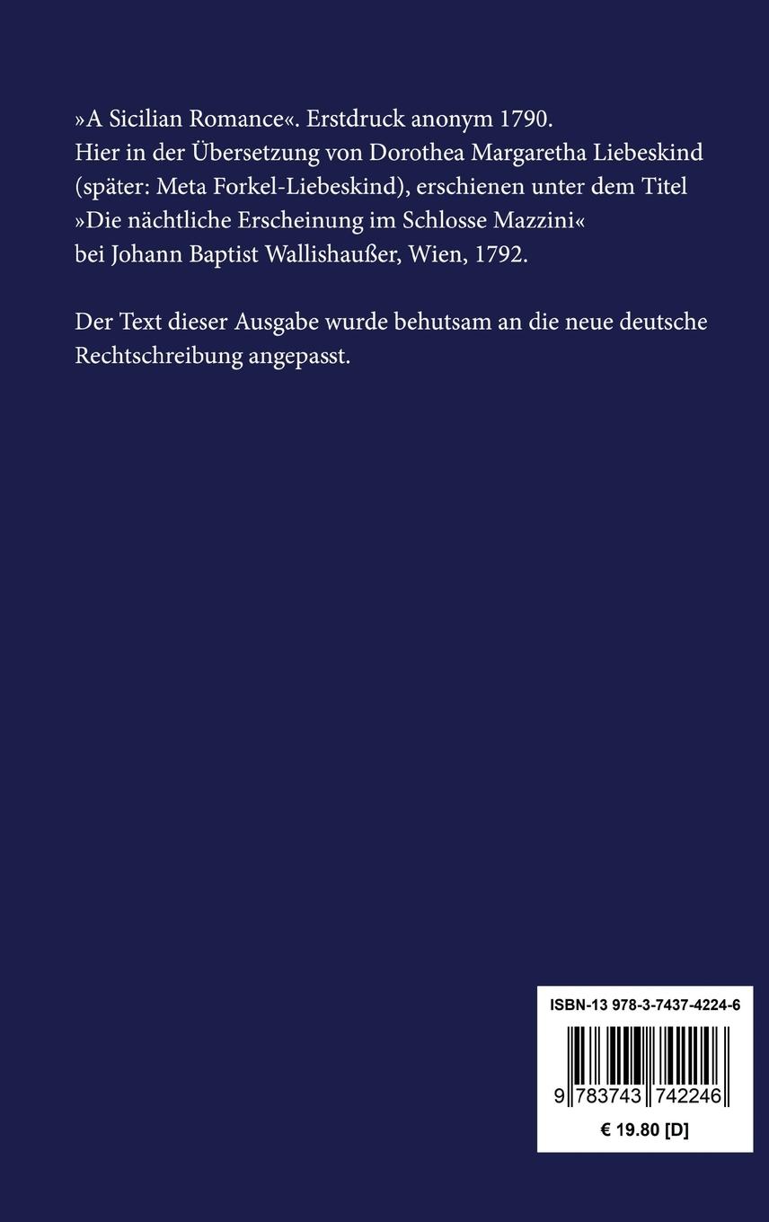 Rückseite: 9783743742246 | Eine sizilianische Romanze | Ann Radcliffe | Buch | 180 S. | Deutsch
