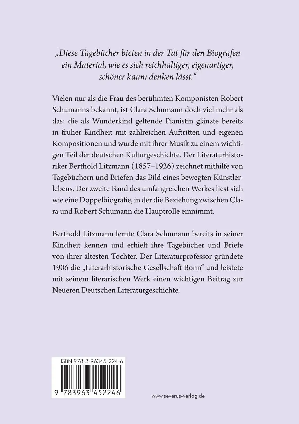 Rückseite: 9783963452246 | Clara Schumann. Ein Künstlerleben | Ehejahre 1840¿1856 | Litzmann