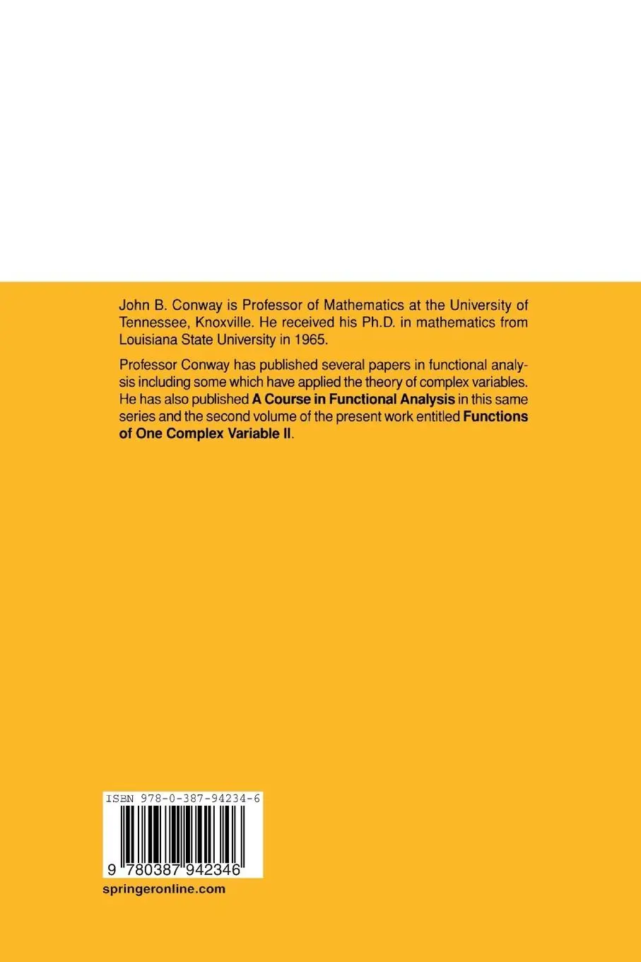 Rückseite: 9780387942346 | Functions of One Complex Variable I | John B. Conway | Taschenbuch