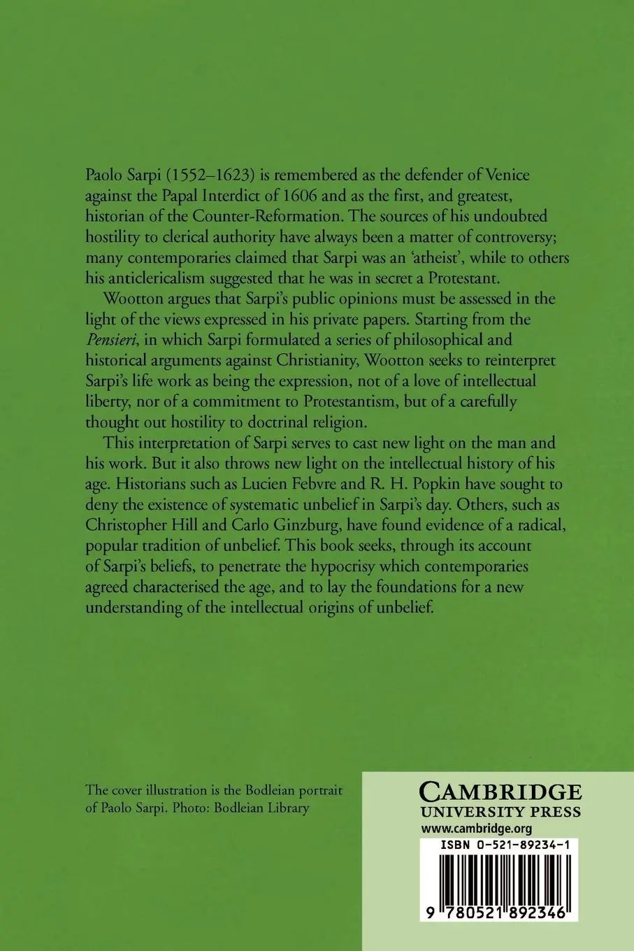 Rückseite: 9780521892346 | Paolo Sarpi | Between Renaissance and Enlightenment | Wootton (u. a.)