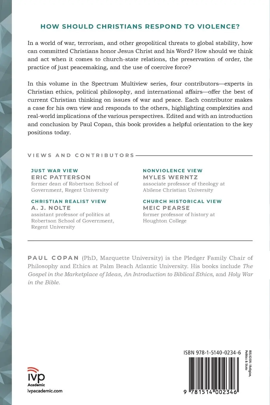 Rückseite: 9781514002346 | War, Peace, and Violence | Four Christian Views | Paul Copan | Buch