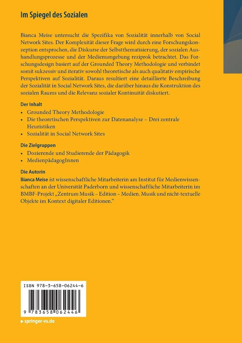 Rückseite: 9783658062446 | Im Spiegel des Sozialen | Bianca Meise | Taschenbuch | viii | Deutsch