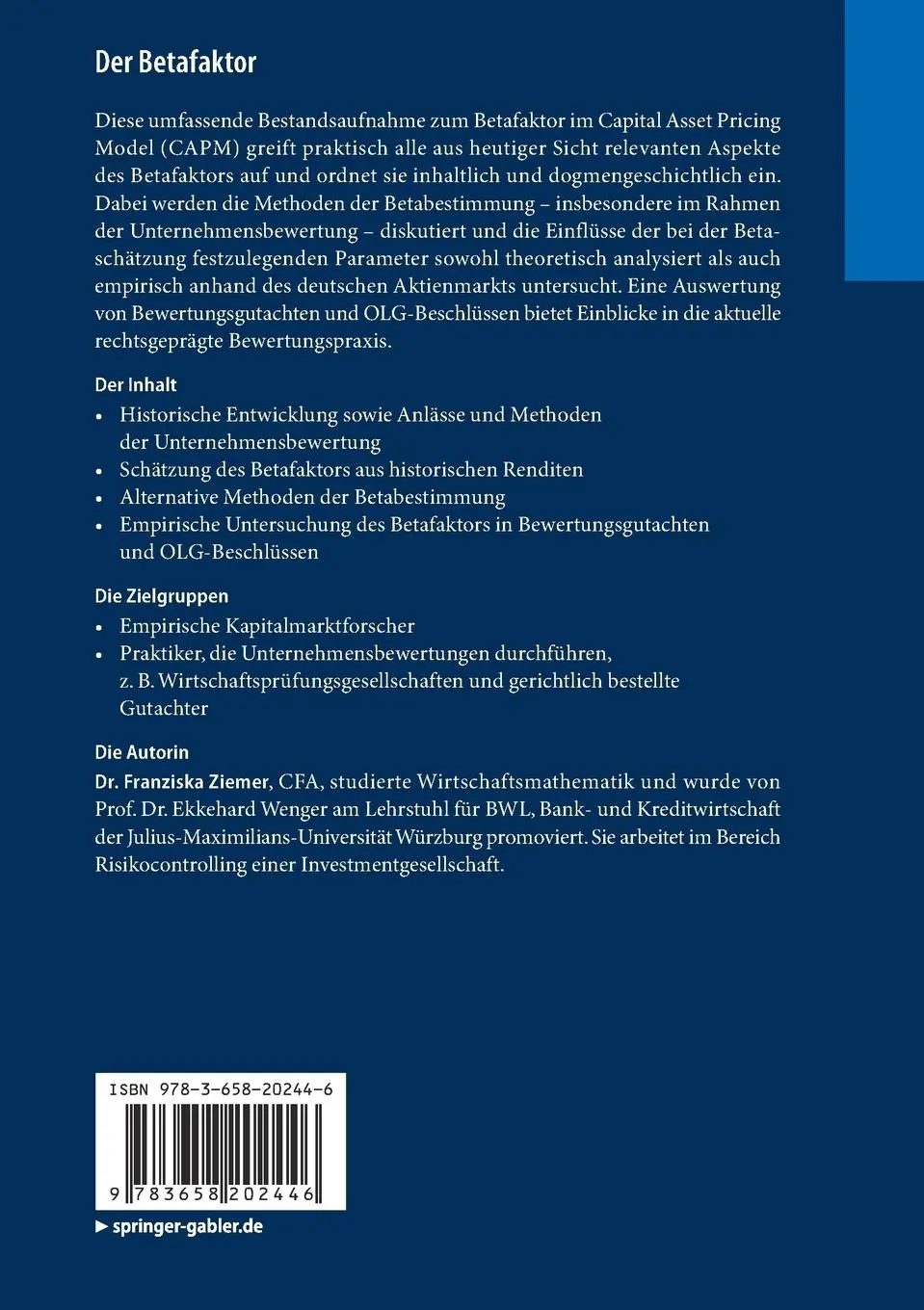 Rückseite: 9783658202446 | Der Betafaktor | Franziska Ziemer | Taschenbuch | xxxix | Deutsch