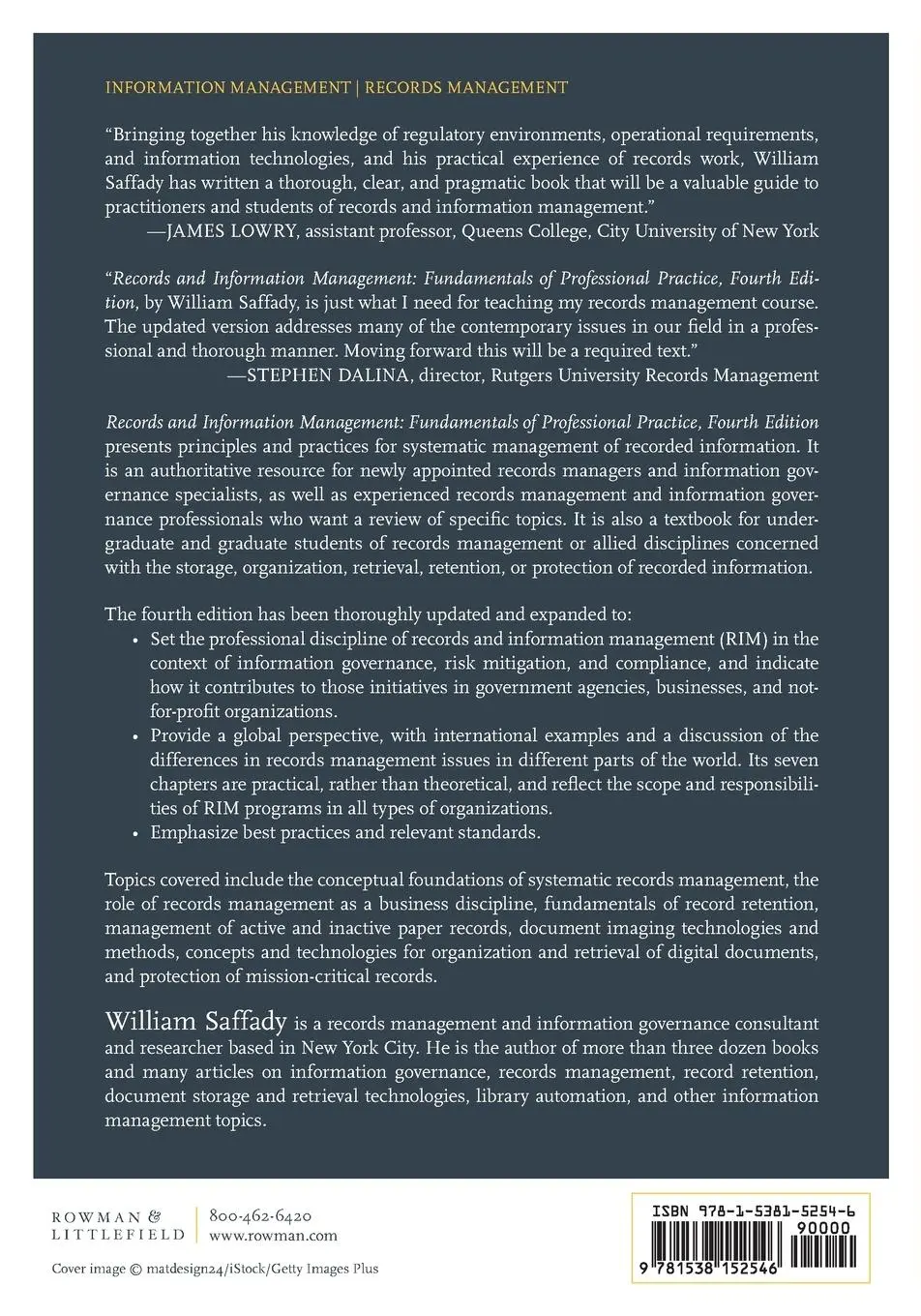 Rückseite: 9781538152546 | Records and Information Management | William Saffady | Taschenbuch