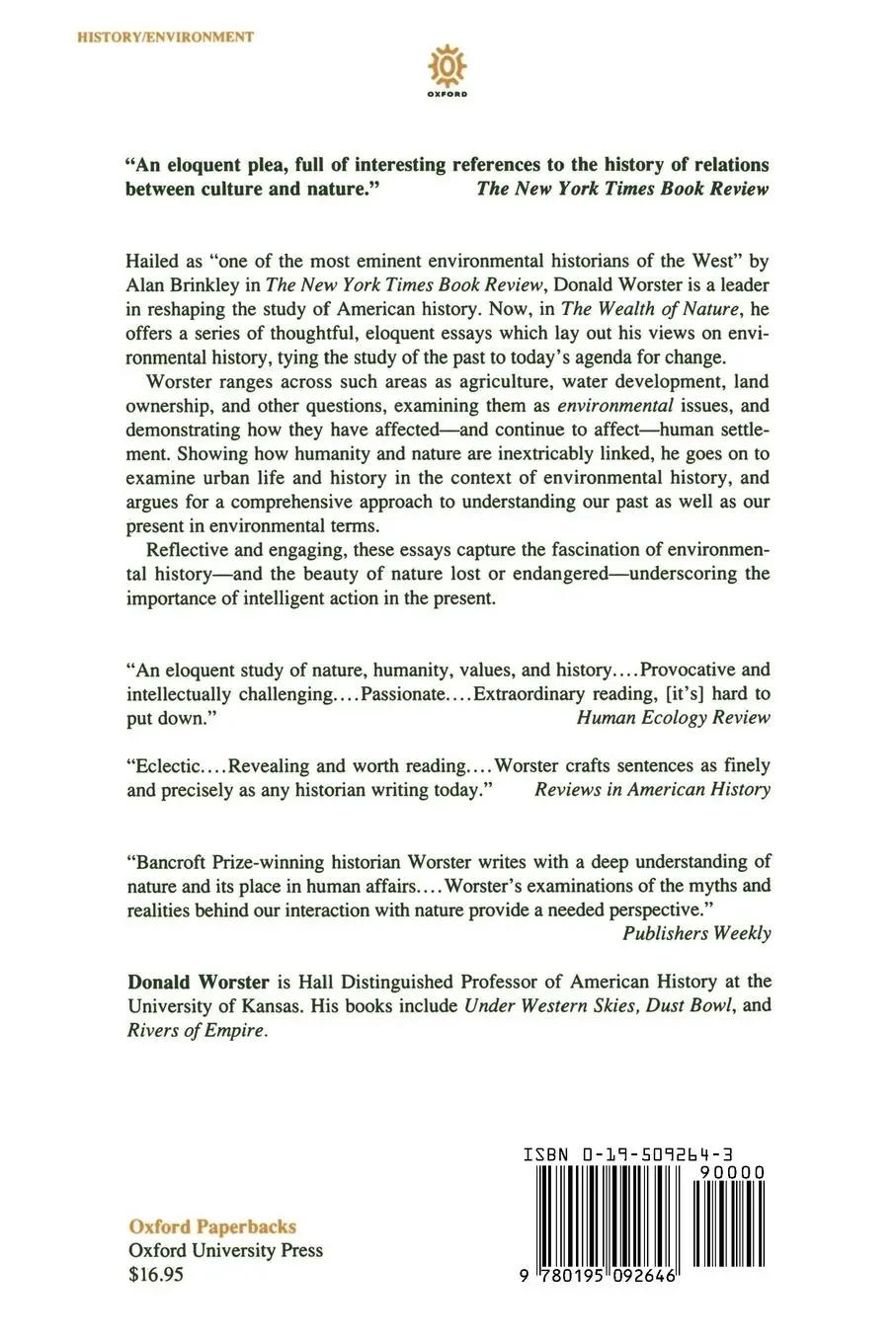 Rückseite: 9780195092646 | Wealth of Nature | Donald Worster | Taschenbuch | Englisch | 1994