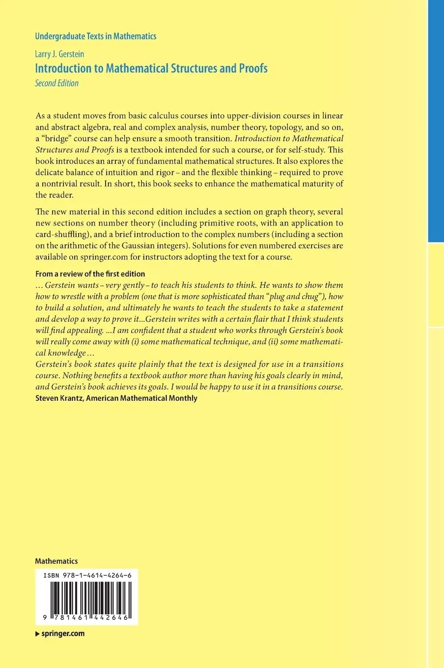 Rückseite: 9781461442646 | Introduction to Mathematical Structures and Proofs | Larry J. Gerstein
