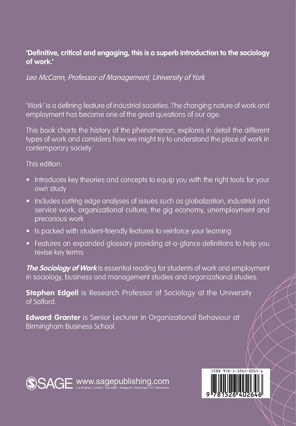 Rückseite: 9781526402646 | The Sociology of Work | Continuity and Change in Paid and Unpaid Work