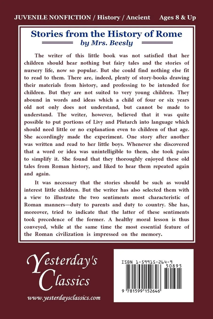 Rückseite: 9781599152646 | Stories from the History of Rome (Yesterday's Classics) | Beesly