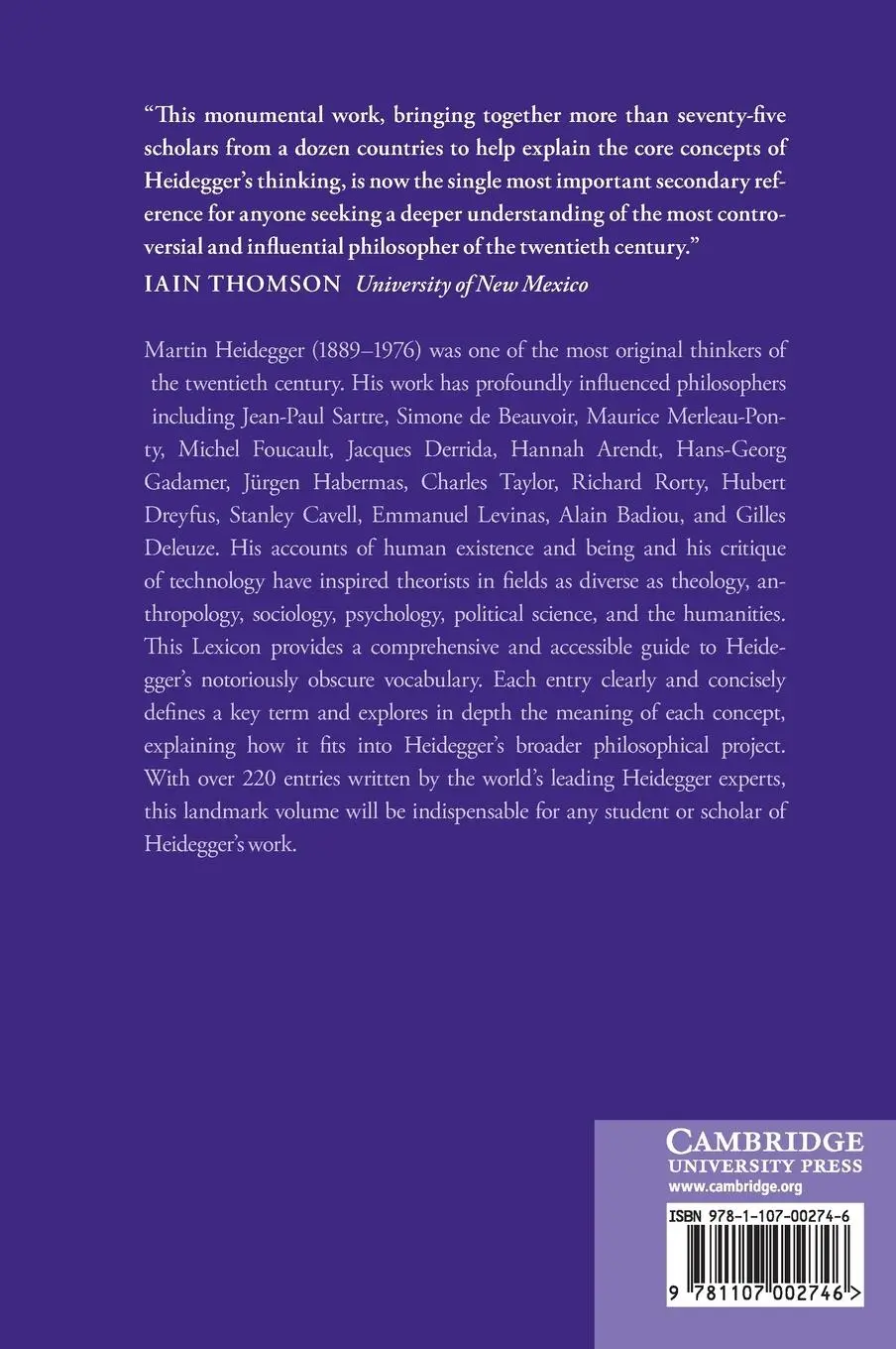 Rückseite: 9781107002746 | The Cambridge Heidegger Lexicon | Mark A. Wrathall | Buch | Englisch