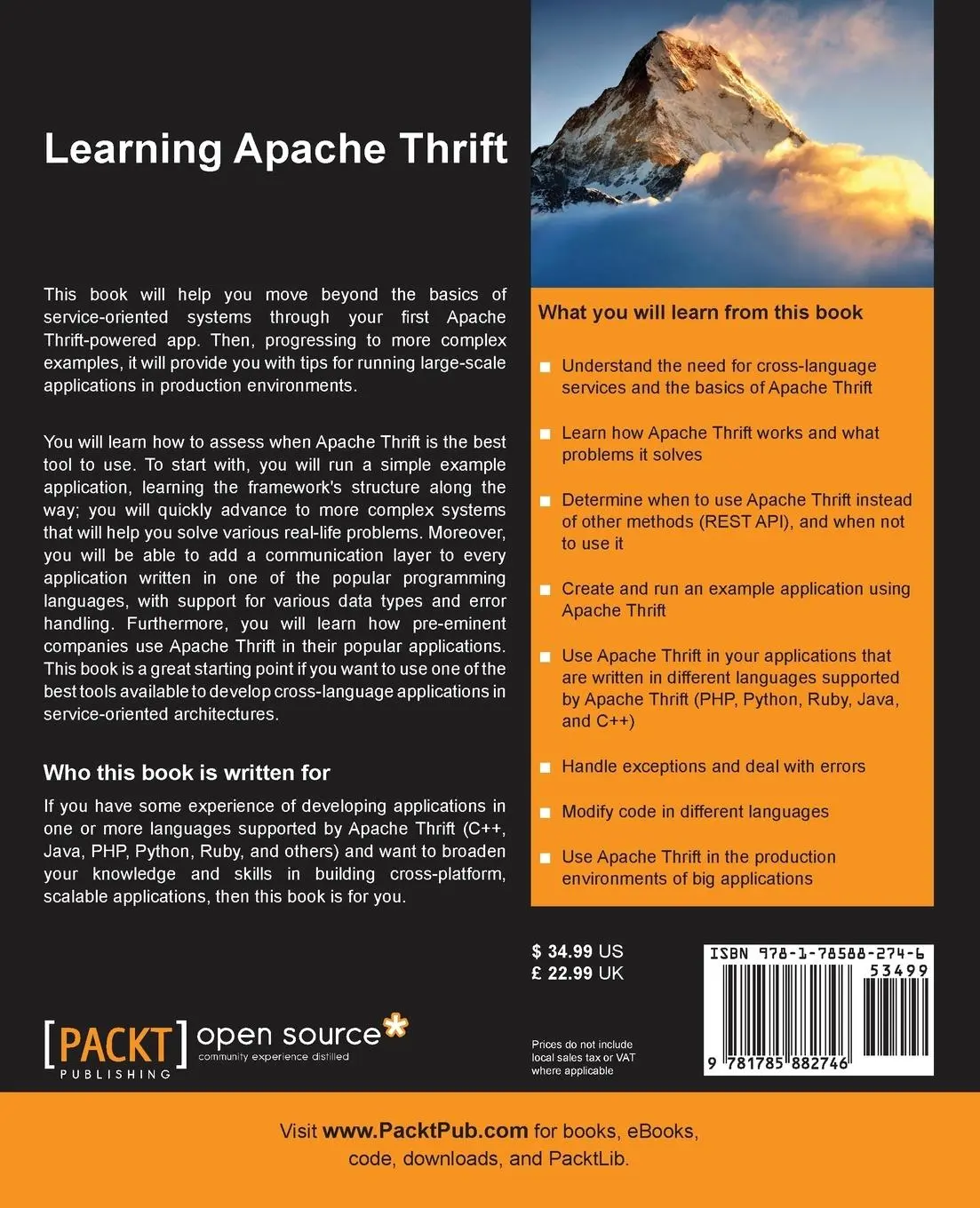 Rückseite: 9781785882746 | Learning Apache Thrift | Krzysztof Rakowski | Taschenbuch | Englisch
