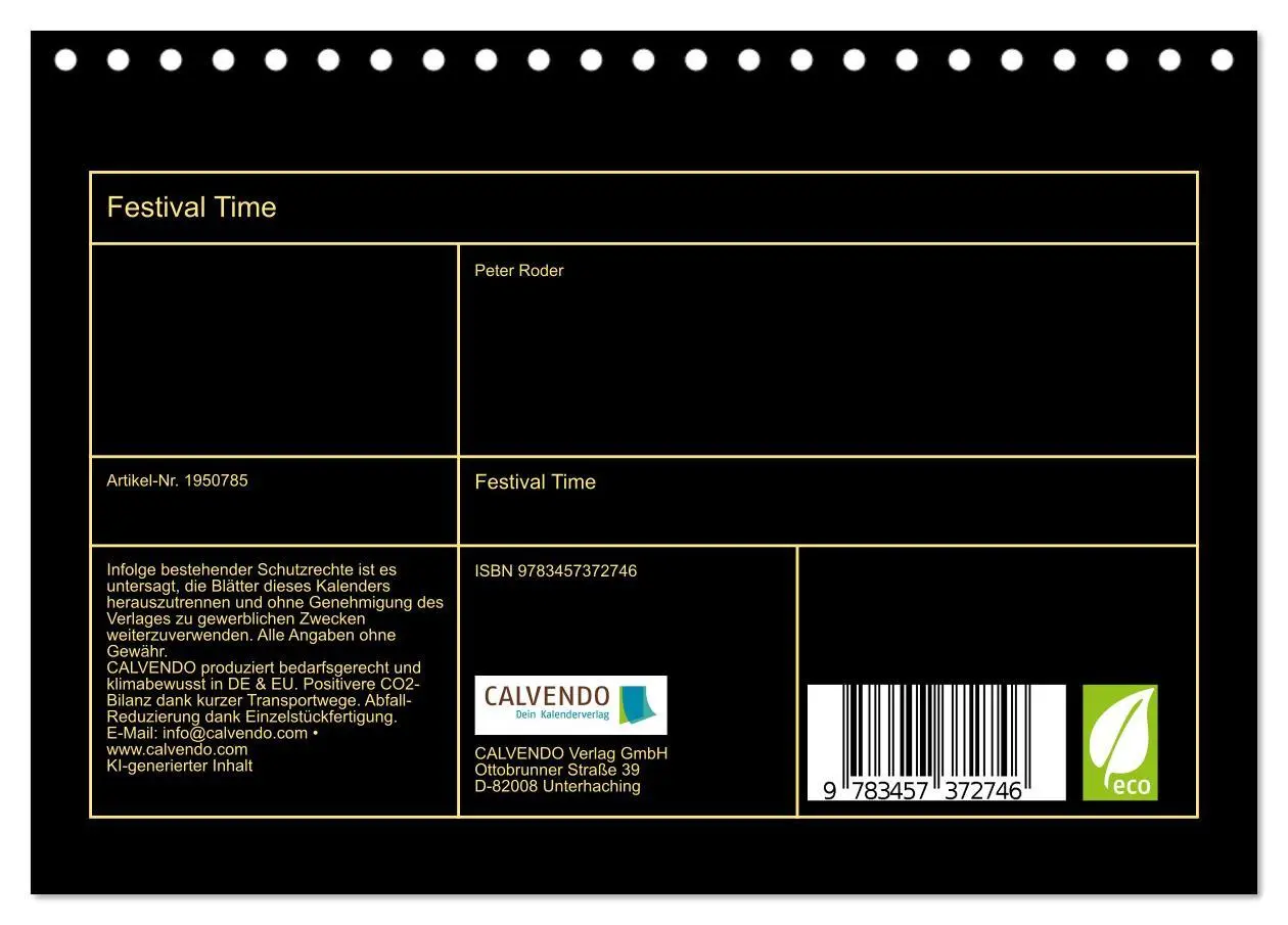 Bild: 9783457372746 | Festival Time (Tischkalender 2026 DIN A5 quer), CALVENDO...