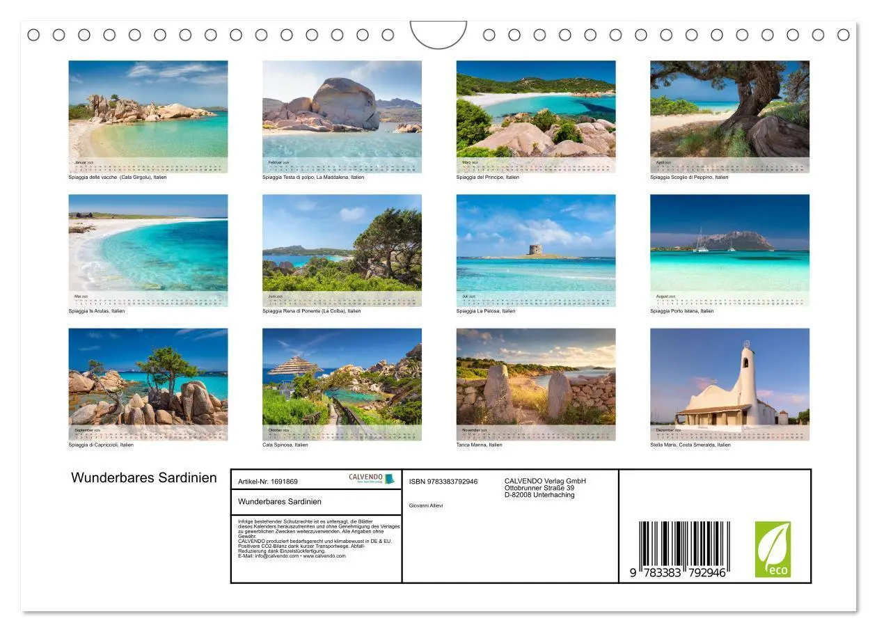 Bild: 9783383792946 | Wunderbares Sardinien (Wandkalender 2025 DIN A4 quer), CALVENDO...