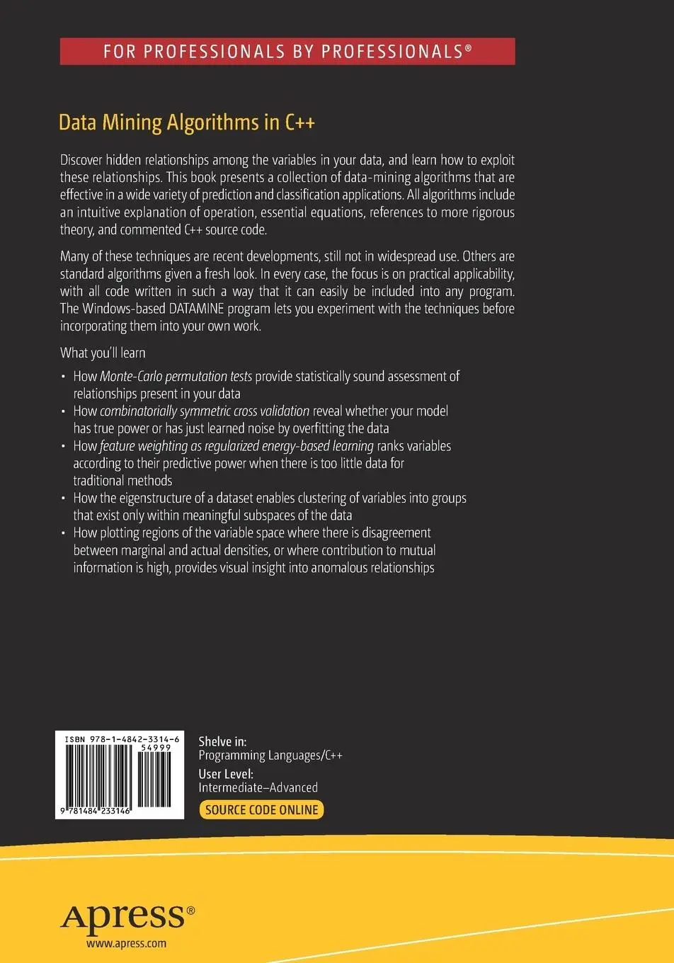 Rückseite: 9781484233146 | Data Mining Algorithms in C++ | Timothy Masters | Taschenbuch | xiv