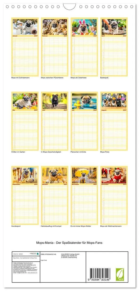 Bild: 9783594303146 | Familienplaner 2027 - Mops-Mania - Der Spaßkalender für Mops-Fans...