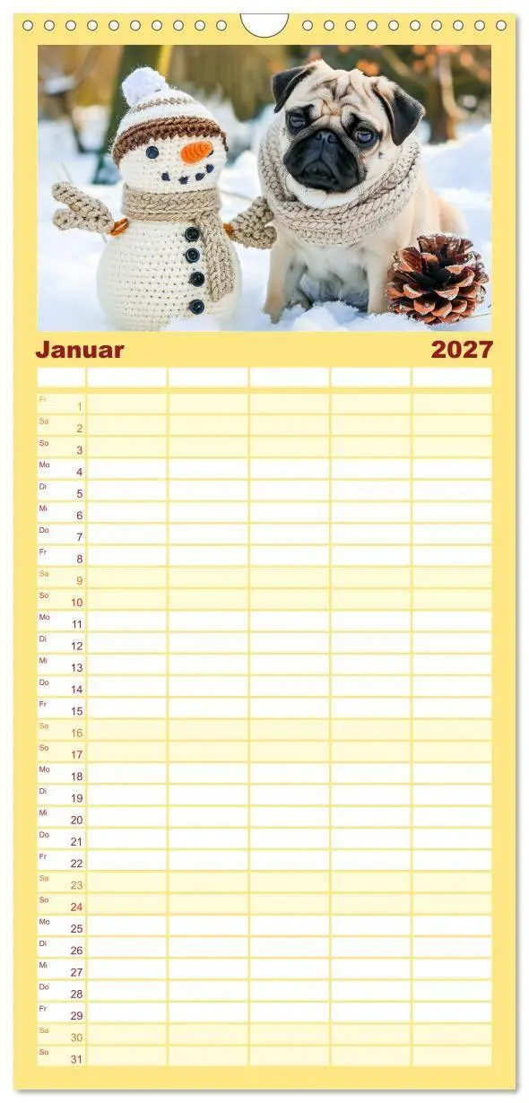 Bild: 9783594303146 | Familienplaner 2027 - Mops-Mania - Der Spaßkalender für Mops-Fans...
