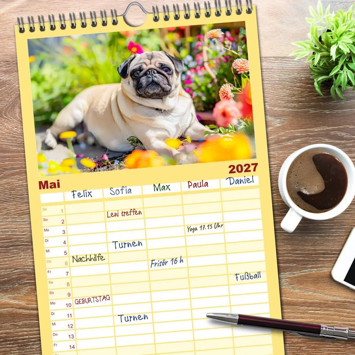 Bild: 9783594303146 | Familienplaner 2027 - Mops-Mania - Der Spaßkalender für Mops-Fans...