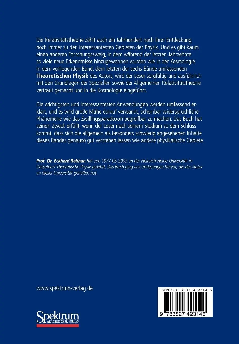 Rückseite: 9783827423146 | Theoretische Physik: Relativitätstheorie und Kosmologie | Rebhan
