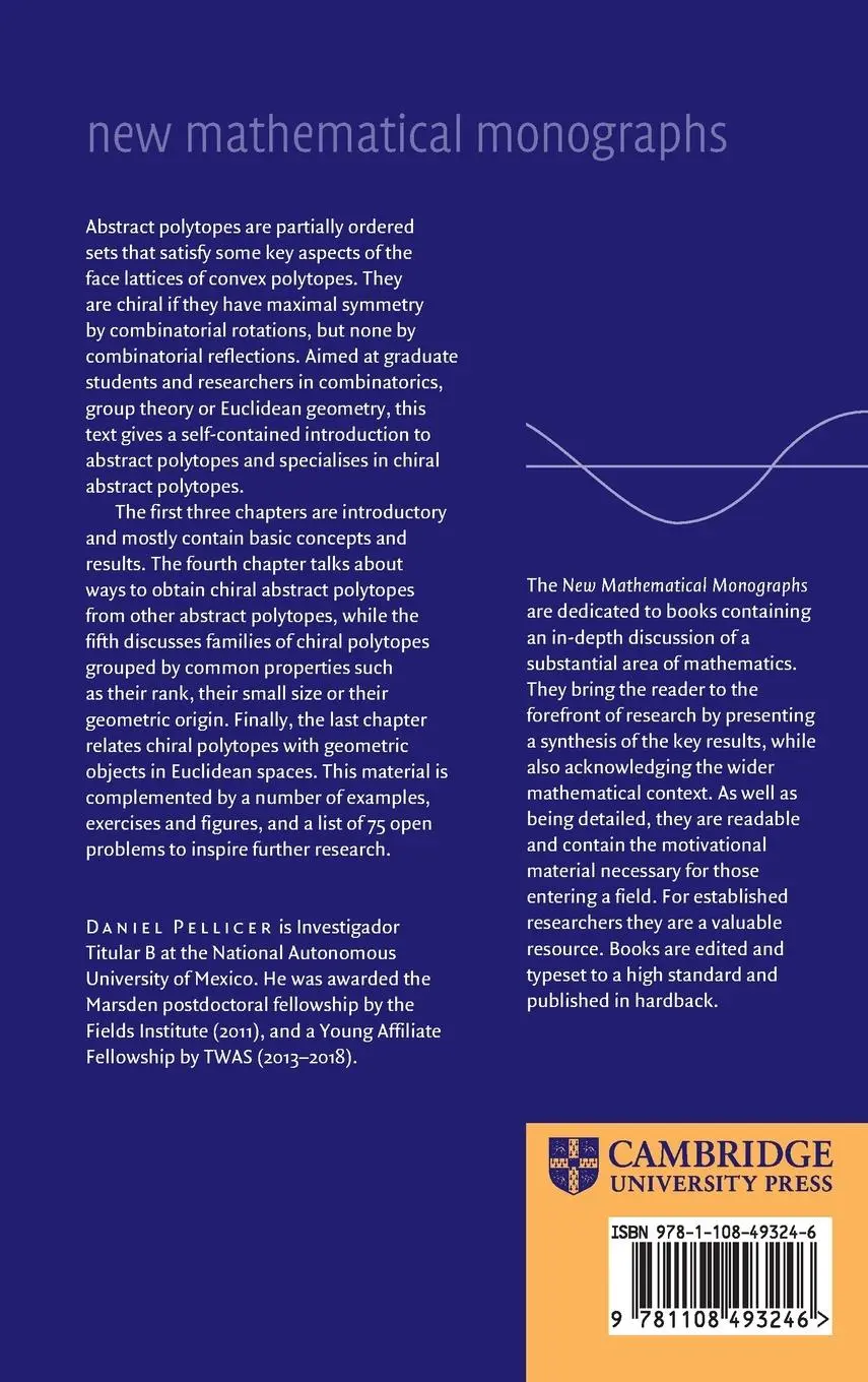 Rückseite: 9781108493246 | Abstract Chiral Polytopes | Daniel Pellicer | Buch | Englisch | 2025
